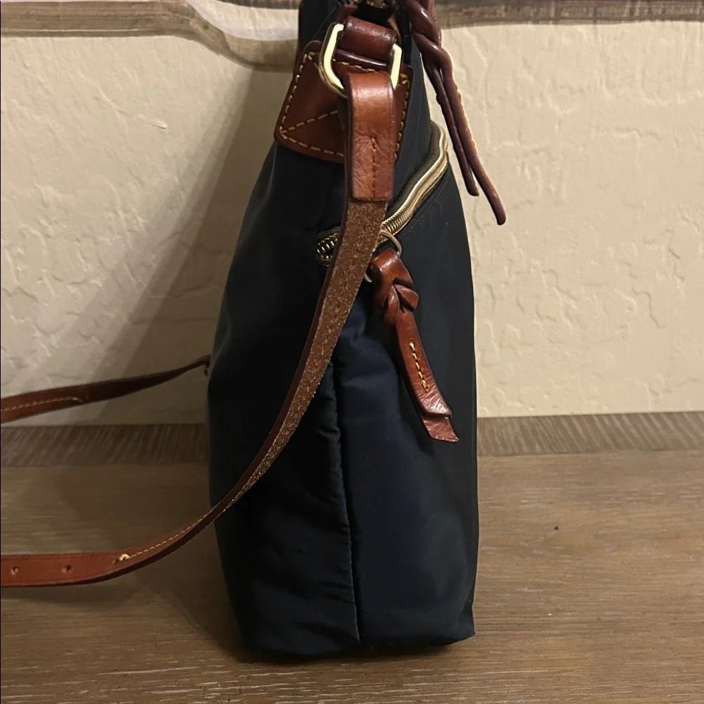 Dooney & Bourke Navy Nylon Crossbody with Brown Leather Trim - Picture 3 of 7